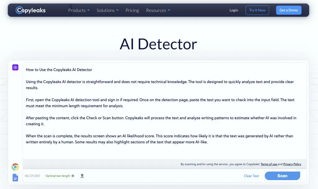 How to use Copyleaks AI detector