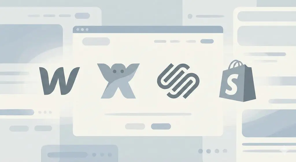No-code website builders used as WordPress alternatives including Webflow, Wix, Squarespace, and Shopify