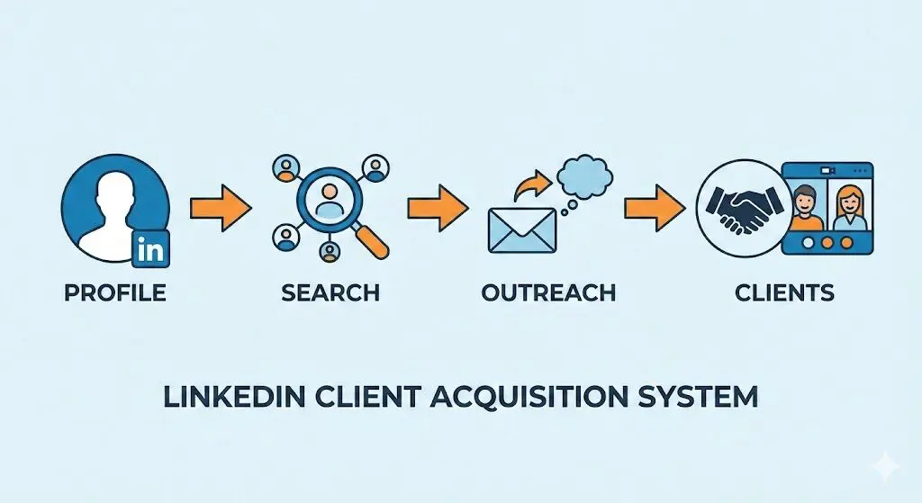 Client acquisition strategy on LinkedIn for freelancers - infographic