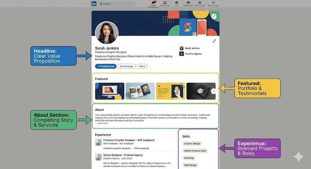 Example of an optimized LinkedIn profile for freelance work