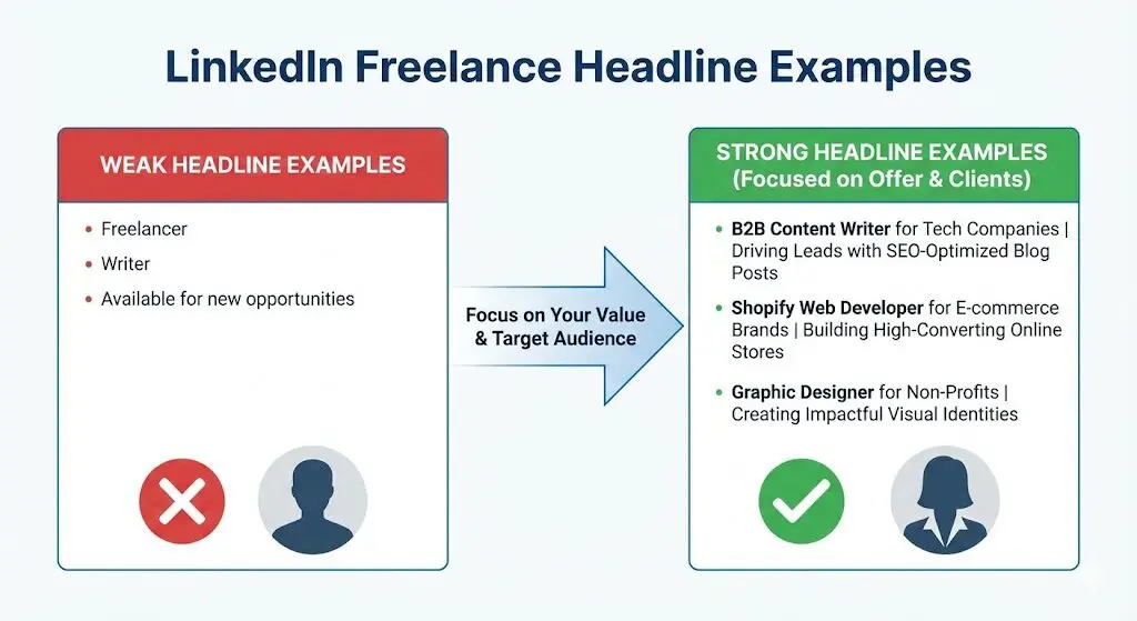 LinkedIn freelance headline examples focused on services and clients